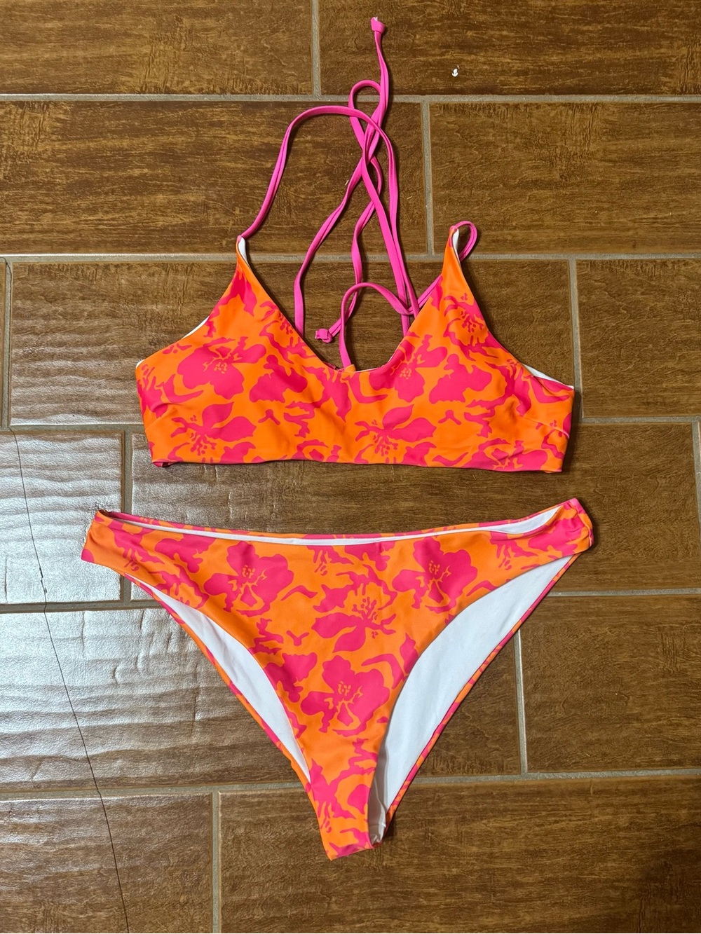 Neon Pink & Orange Floral Bikini Set